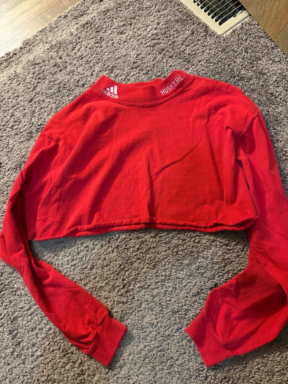 Vintage adidas Red Cropped Crewneck with Huskers Logo